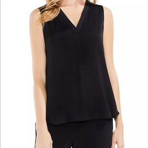 VINCE CAMUTO Black Satin V-Neck Sleeveless Blouse